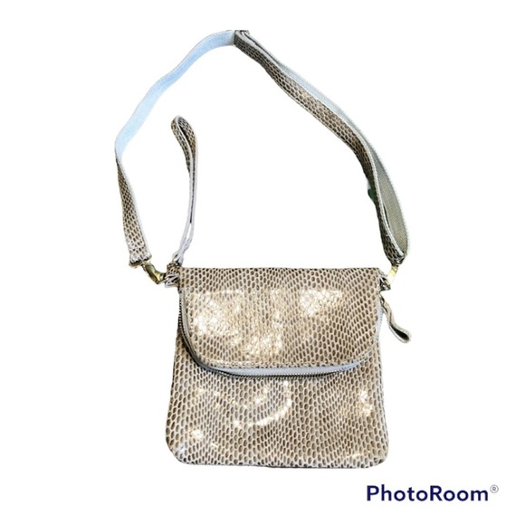 CROSSBODY Purse Foldover Taupe Leather animal print bag - Picture 10 of 10